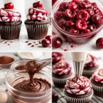 Decadent Black Forest Cupcakes topped with cherries and whipped cream