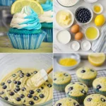 Blueberry lemonade cupcakes with frosting and fresh blueberries on top
