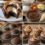 Delicious chocolate coffee cream cupcakes topped with creamy frosting
