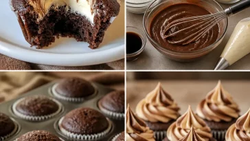 Delicious chocolate coffee cream cupcakes topped with creamy frosting