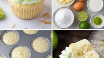 Coconut cupcakes with lime frosting on a decorative platter