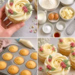 Custom rosette cupcakes decorated with colorful floral designs