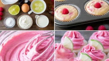 Fluffy raspberry lime cupcakes topped with vibrant frosting