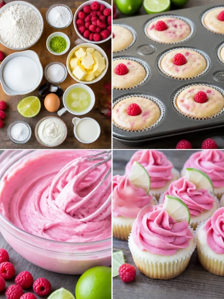 Fluffy raspberry lime cupcakes topped with vibrant frosting