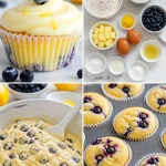 Delicious lemon blueberry cupcakes decorated with fresh blueberries and lemon zest