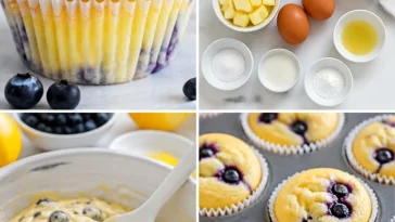 Delicious lemon blueberry cupcakes decorated with fresh blueberries and lemon zest