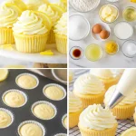 Delicious lemon cupcakes with frosting on a white plate