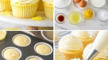 Delicious lemon cupcakes with frosting on a white plate