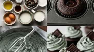 Delicious mint chocolate cupcakes topped with creamy mint frosting