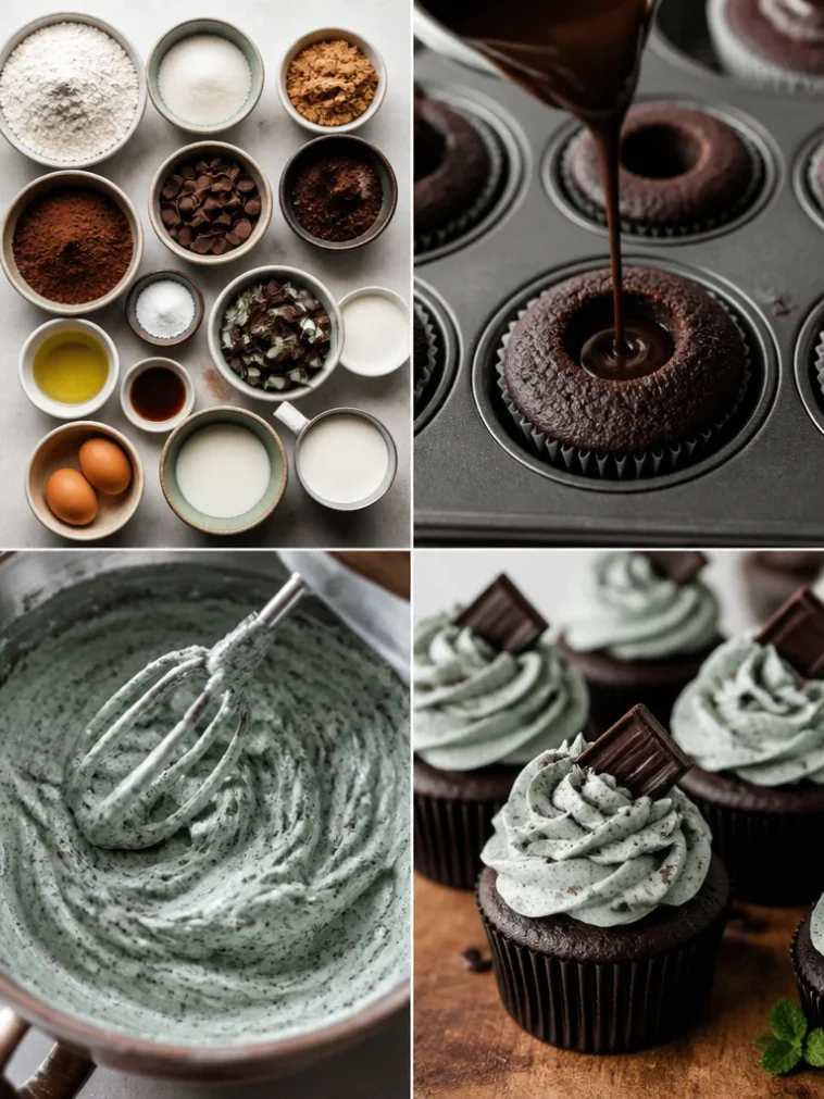 Delicious mint chocolate cupcakes topped with creamy mint frosting