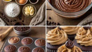 Mocha cupcakes with creamy coffee frosting on a decorative plate
