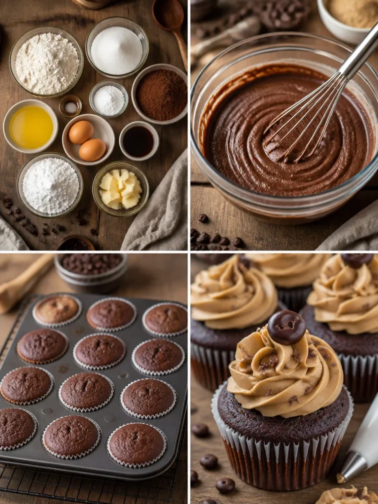 Mocha cupcakes with creamy coffee frosting on a decorative plate