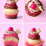 Delicious Neapolitan cupcakes featuring chocolate, vanilla, and strawberry layers.