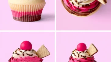 Delicious Neapolitan cupcakes featuring chocolate, vanilla, and strawberry layers.