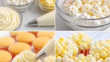 Delicious popcorn cupcakes topped with buttery popcorn and frosting