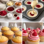 Delicious raspberry cupcakes topped with creamy frosting and fresh raspberries