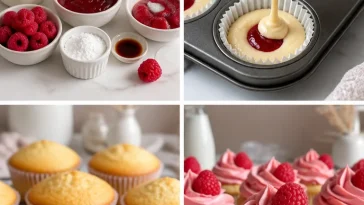 Delicious raspberry cupcakes topped with creamy frosting and fresh raspberries