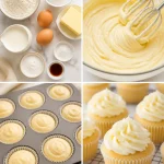 Delicious homemade vanilla cupcakes with frosting on a white plate